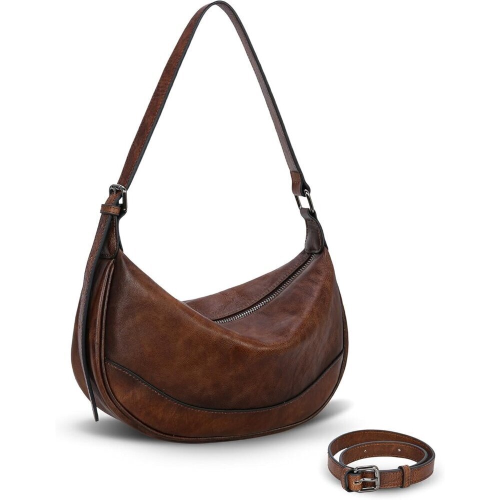 Women's Leather Crossbody Bag Vintage Hobo Shoulder Purse with Adjustable Strap
